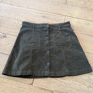 Superdry Corduroy Mini Skirt Green Button Front A-Line G72000YN Size 10 (417)